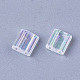 2穴透明ガラスシードビーズ  アブカラー  長方形  クリアAB  5x4.5~5.5x2~2.5mm  穴：0.5~0.8mm SEED-S023-29C-01-2