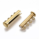 ステンレススチール製磁気スライドロッククラスプ 201 個  1連  4の穴  チューブ  ゴールドカラー  8mm  穴：24.5x10x6.5mm X-STAS-S079-159G-3
