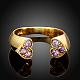 Heart Real 18K Gold Plated Brass Cubic Zirconia Cuff Rings RJEW-BB05398-2
