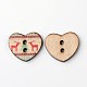 Corazón de 2 agujero impreso botones de madera BUTT-M014-04-2