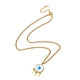 Shell Flat Round with Evil Eye Pendant Necklace with 304 Stainless Steel Curb Chains for Women NJEW-P262-03G-2