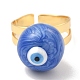 Enamel Round with Evil Eye Beaded Open Cuff Ring RJEW-E069-03G-01-2