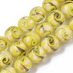 Handmade Gold Sand Lampwork Beads Strands, Round, Yellow, 11.5~12.5x11~12mm, Hole: 1.2mm, about 45pcs/Strand, 20.08 inch