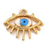Golden Brass Enamel Pendants, Long-Lasting Plated, Evil Eye, White, 12.5x14x2.5mm, Hole: 1.3mm