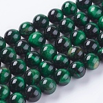 Natürlichen Tigerauge Perlen Stränge, gefärbt und erhitzt, Runde, grün, 8 mm, Bohrung: 1 mm, ca. 48 Stk. / Strang, 15.75 Zoll