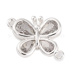 Colgantes de conector de circonita cúbica transparente con pavé de latón, Sin cadmio y níque y plomo, enlaces de mariposa, 925 plata esterlina, 12x15x3mm, agujero: 1 mm