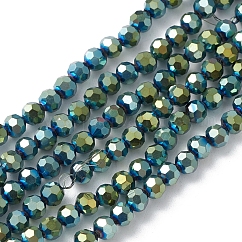 FilI di perline in vetro placcato, sfaccettato, tondo, verde, 4x4mm, Foro: 0.9 mm, circa 85~89pcs/filo, 31~32cm
