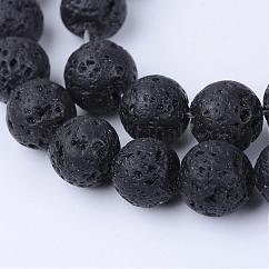 Brins de perles de pierre de lave naturelle, ronde, 6~6.5mm, Trou: 1mm, Environ 60~62 pcs/chapelet, 15.5 pouce