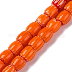 手作りのランプワークシェブロンビーズ連売り  バレル  レッドオレンジ  8x7.5mm  穴：1.2mm  約47個/連  14.69''（37.3センチメートル）