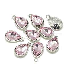 Charms de vidrio aleación, facetados, lágrima, Platino, rosa perla, 14.5x9x5mm, agujero: 1.5 mm