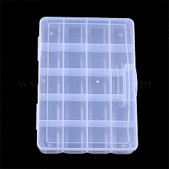 Conteneurs de stockage de perles en plastique, 20 compartiments, rectangle, clair, 27x19x4.5 cm, compartiment: 52x45 mm