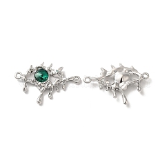 Dijes de conector de aleación, fusión de enlaces oculares con vidrio, sin plomo y el cadmio, Platino, verde, 21x30.5x4mm, agujero: 1.6 mm