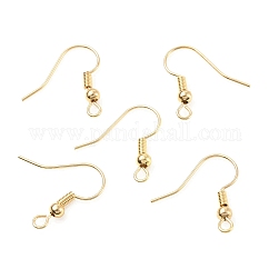 Messing Ohrhaken, Ohrhaken, Französische Haken mit Spule und Kugel, Cadmiumfrei und Nickel frei und Bleifrei, Licht Gold, 18x18x3 mm, Bohrung: 2 mm, 22 Gauge, Stift: 0.6 mm
