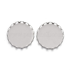 Configuraciones de cabujón de acero inoxidable 304 resistentes al deslustre, copas de bisel con borde de encaje, plano y redondo, color acero inoxidable, Bandeja: 20 mm, 21x3mm
