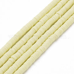 Chapelets de perle en pâte polymère manuel, perles heishi, disque / plat rond, mousseline de citron, 4x0.5~1mm, Trou: 1.5mm, Environ 320~447 pcs/chapelet, 15.74~16.92 pouce