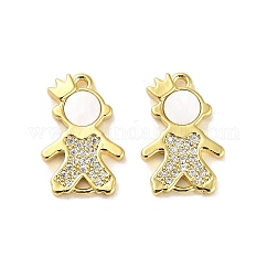 Ciondoli con connettore Prince in ottone con micro pavé di zirconi trasparenti,  cadmio& piombo libero, con shell, link ragazzo, vero placcato oro 18k, 18x12x2.5mm, Foro: 1 mm
