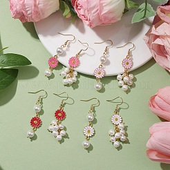 Серьга с подвеской из ракушки и жемчуга EJEW-JE05764