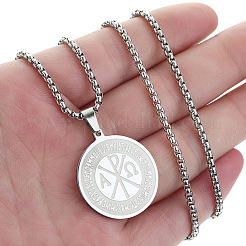Плоское круглое ожерелье из нержавеющей стали 201 с подвеской в виде креста Константина.&nbsp;FS-WG04E5D-02