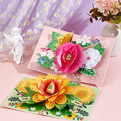2 sätze 2 arten valentinstag rechteck 3d pop up blume papier grußkarte&nbsp;AJEW-GA0006-96