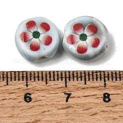 Cuentas planas redondas de porcelana hechas a mano con motivos florales&nbsp;PR-CBA03B0-02A