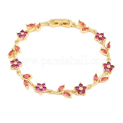 Pulseras de cadena con eslabones florales de latón con circonitas cúbicas pavé para mujer&nbsp;KK-CBA68DA-14G-04