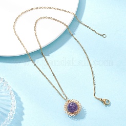 Женские ожерелья-цепочки с подвеской в виде цветка из медной проволоки NJEW-JN05616