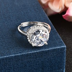 Bague manchette réglable en argent sterling avec micro pavé de zircones cubiques pour femmes&nbsp;RJEW-F183-01B-01