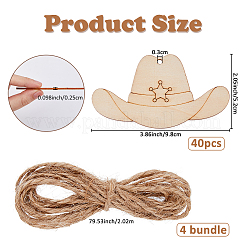40 шт. подвески в виде ковбойской шляпы из необработанного дерева WOOD-FH0002-45