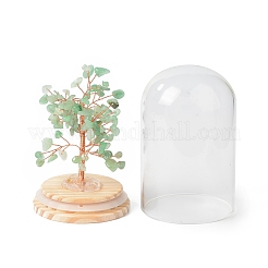 Aventurine verte naturelle chips arbre d'argent dans des cloches en verre à dôme avec des décorations d'affichage à base de bois&nbsp;DJEW-B007-04A