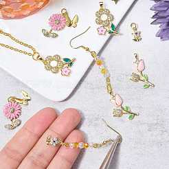 8個4スタイル真鍮製マイクロパヴェキュービックジルコニアペンダント  花のチャーム  18KGP本金メッキ  ミックスカラー  11~28x7~16.5x2~3mm  穴：2~3x3~6mm  2個/スタイル&nbsp;KK-SZ0008-37