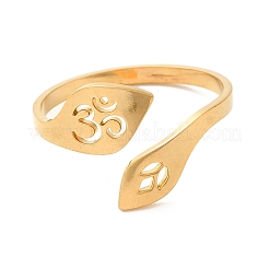 304ステンレススチールオープンカフリング  女性のためのジュエリー  葉  18KGP本金メッキ  usサイズ8 1/2(18.5mm)&nbsp;RJEW-K262-01B-G