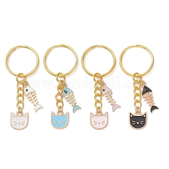 4 шт. Брелок в форме кошки с рыбьей костью из эмалированного сплава&nbsp;KEYC-JKC01467