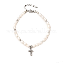 Браслеты с подвесками-крестиками из нержавеющей стали 304 BJEW-JB12297