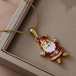 Женское ожерелье с подвеской Санта-Клауса из нержавеющей стали 304 с красной эмалью&nbsp;ZM1589