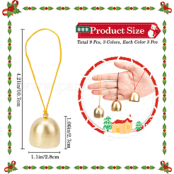 9 шт. 3-х цветные золотистые сплавные колокольчики AJEW-CN0002-57