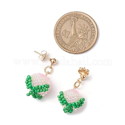 Серьги-гвоздики из персикового стекла ручной работы с подвесками&nbsp;EJEW-MZ00448