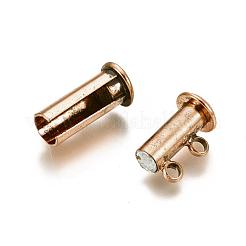 2連4穴付きチューブ真鍮製マグネチックスライドロッククラスプ  ニッケルフリー  赤銅鉱  16x10x7mm  穴：1.5mm&nbsp;X-KK-D472-R-NF