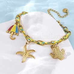 Браслеты с подвесками из эмалевой цепи из нержавеющей стали 304&nbsp;BJEW-L708-07G