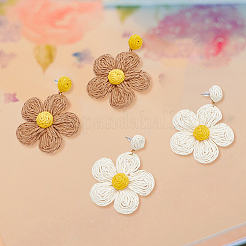 2 пара двухцветных сережек-гвоздиков в виде бумажных цветов из рафии&nbsp;EJEW-AN0001-47