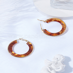 女性用304ステンレススチールフープピアス1組  リング  樹脂と  チョコレート  42mm&nbsp;EJEW-LP0011-06B