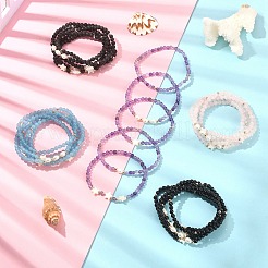 5 個 5 スタイルの天然 & 合成混合宝石 & パール & シェルスタービーズストレッチブレスレットセット  内径：1-3/4~1-3/4インチ（4.3~4.5cm）  1個/スタイル&nbsp;BJEW-JB09495