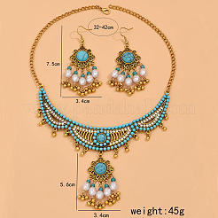 Ожерелья и серьги-подвески из цветочного сплава и синтетической бирюзы FS-WG5F2DC-01