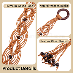 1 ceinture en cuir PU avec cordon tressé et nœud à pompon&nbsp;AJEW-CP0012-06B