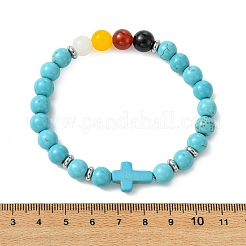 Elastische Armbänder mit Perlen aus synthetischem Türkis&nbsp;BJEW-JB14051-02