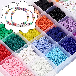 DIYブレスレット作りキット  ガラスシードビーズ12/0個を含む  手作り樹脂粘土ビーズ  アクリルビーズ  アイアンボールチープ＆ジャンプリング  合金クラスプ  伸縮性のある糸  ミックスカラー  ビーズ：約9680個/セット&nbsp;DIY-YW0004-41