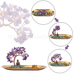 Natürlicher Amethyst mit grünen Aventurinsplittern mit Räuchergefäßhalter aus Messing&nbsp;DJEW-G027-19RG-01
