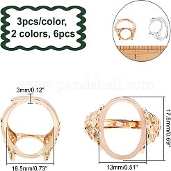 6個 2色 真鍮製 調節可能なリング金具  パッドリングのセッティング  ミックスカラー  トレイ：17.5x13mm  3~9.5mm  usサイズ8 1/2(18.5mm)  3個/カラー&nbsp;KK-CA0001-32
