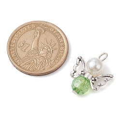 パール調アクリルパーツ  合金の翼とガラスビーズ付き  天使  ライムグリーン  23x18x3mm  穴：3mm&nbsp;PALLOY-JF02624-01