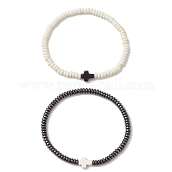 2шт синтетический гематит и бирюзовые бусины эластичные браслеты для женщин и мужчин BJEW-JB11291