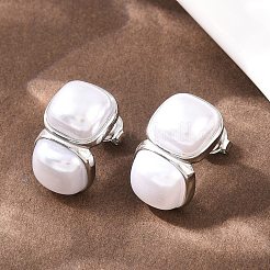 Квадратные серьги-гвоздики из нержавеющей стали 304 и искусственного жемчуга ABS&nbsp;EJEW-Z155-02P